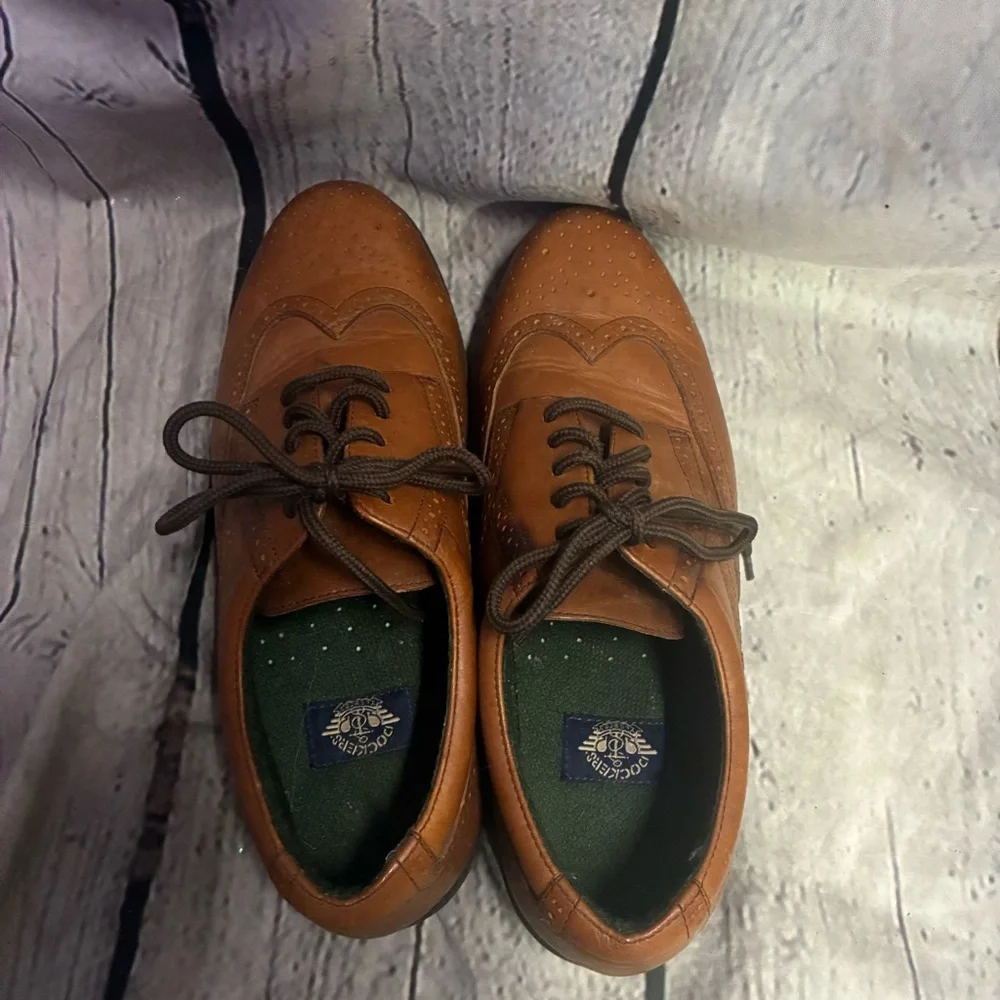 Dockers Men’s Brown‎ Leather Wingtip Brogue Oxford Lace Up Dress Shoe Sz 9M GUC